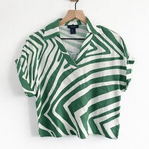 Rachel Roy Green Abstract Zebra Print Linen Blend Blouse – Size Small